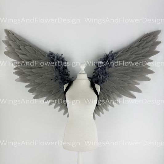 Gray angel Lucifer Gothic Style wings, Victoria secret angel wings, sexy wings, wings cosplay, Christmas Realistic Cosplay Majestic Wings