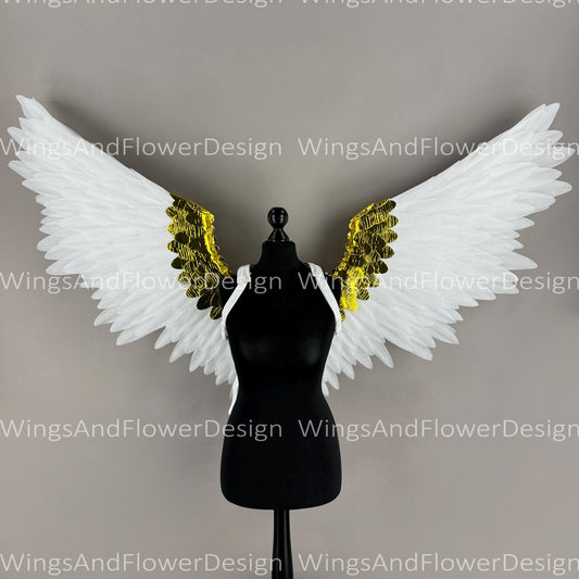 White Gold angel Lucifer Gothic Style wings, Victoria secret angel wings, sexy wings, Christmas Realistic Cosplay Majestic Cosplay Wings