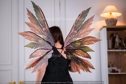 Butterfly green orange yellow brown forest fairy autumn leaves wings Photo Prop, wedding butterfly magical fairy wings, fantasy halloween