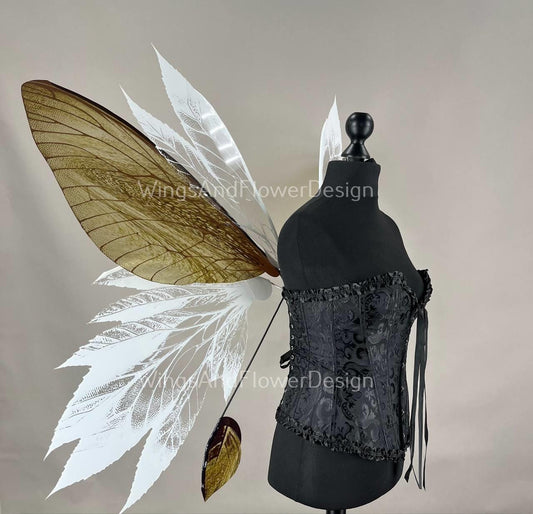 Butterfly gold white brown forest fairy leaves wings, wings Photo Prop, wedding wings, butterfly magical fairy wings, fantasy halloween
