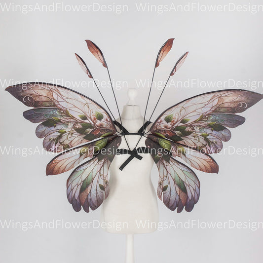 Butterfly brown red green forest fairy leaves wings, wings Photo Prop, wedding wings, butterfly magical fairy wings, fantasy halloween