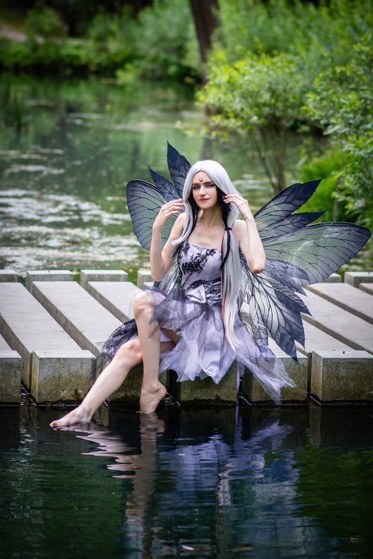 Butterfly black dark grey forest fairy leaves wings, wings Photo Prop, wedding wings, butterfly magical fairy wings, fantasy halloween