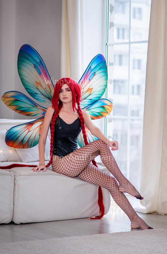 Butterfly rainbow green red blue yellow iridescent wings, wings Photo Prop, wedding wings, butterfly magical fairy wings, fantasy halloween