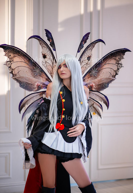 Butterfly purple pink brown black with patterns wings with web Photo Prop, wedding wings, butterfly magical fairy wings, fantasy halloween