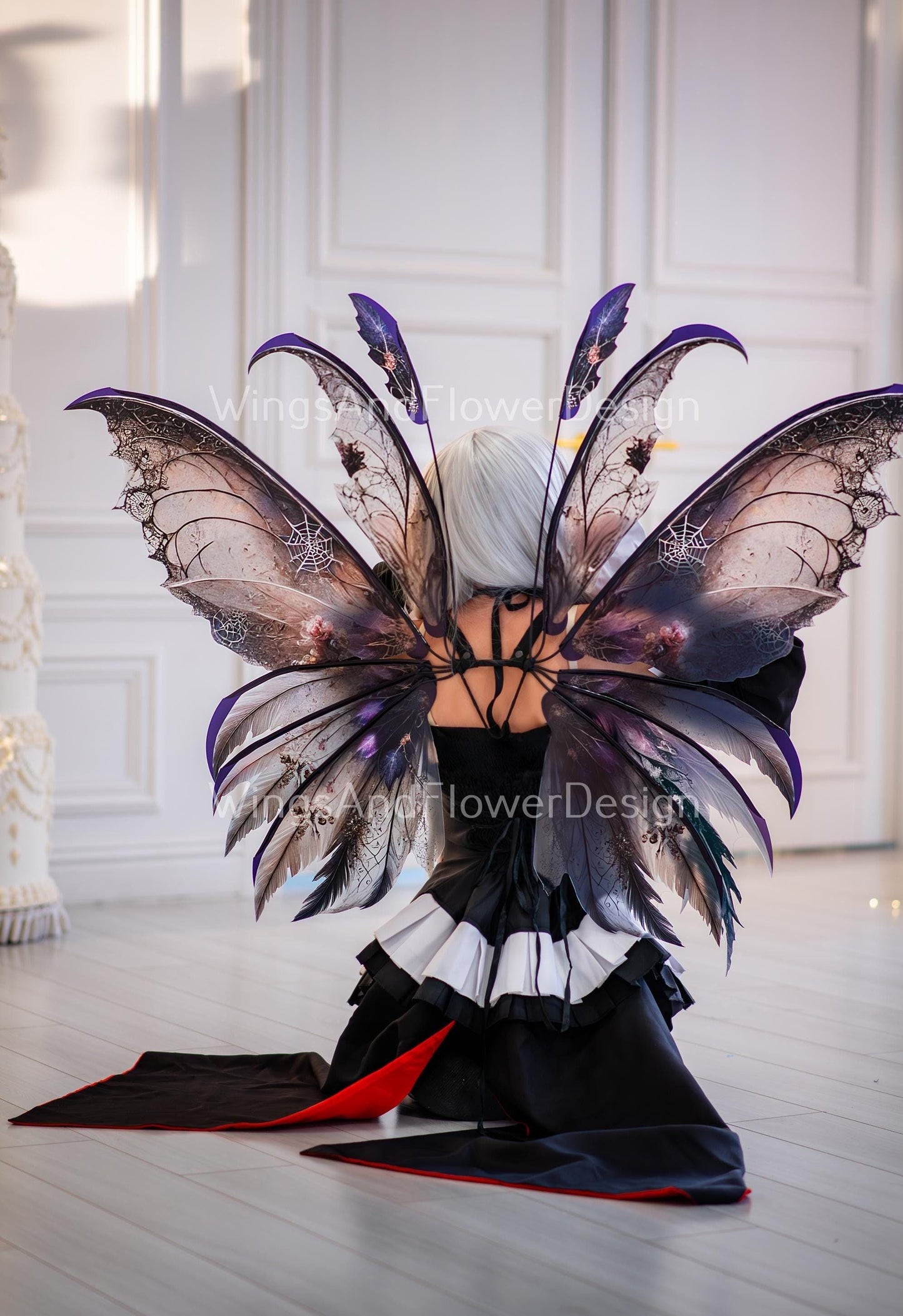 Butterfly purple pink brown black with patterns wings with web Photo Prop, wedding wings, butterfly magical fairy wings, fantasy halloween